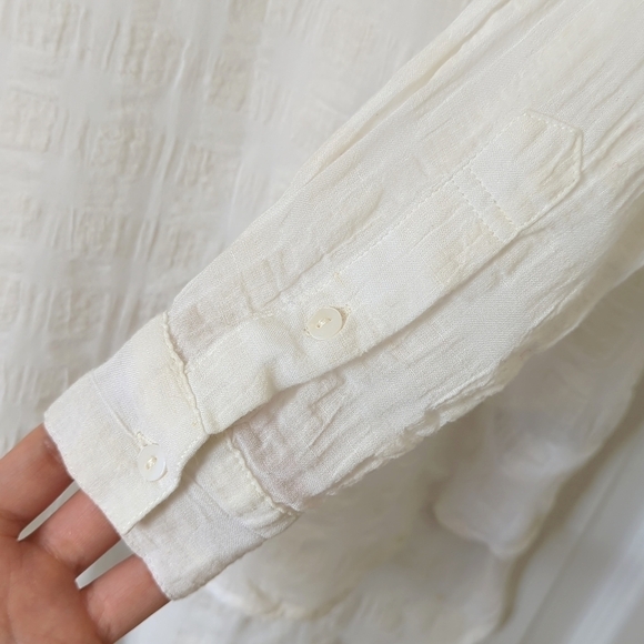 BDG Textured Linen Blend Collared Henley Long Sleeve Tunic Top Ivory Beige XS - Picture 10 of 13